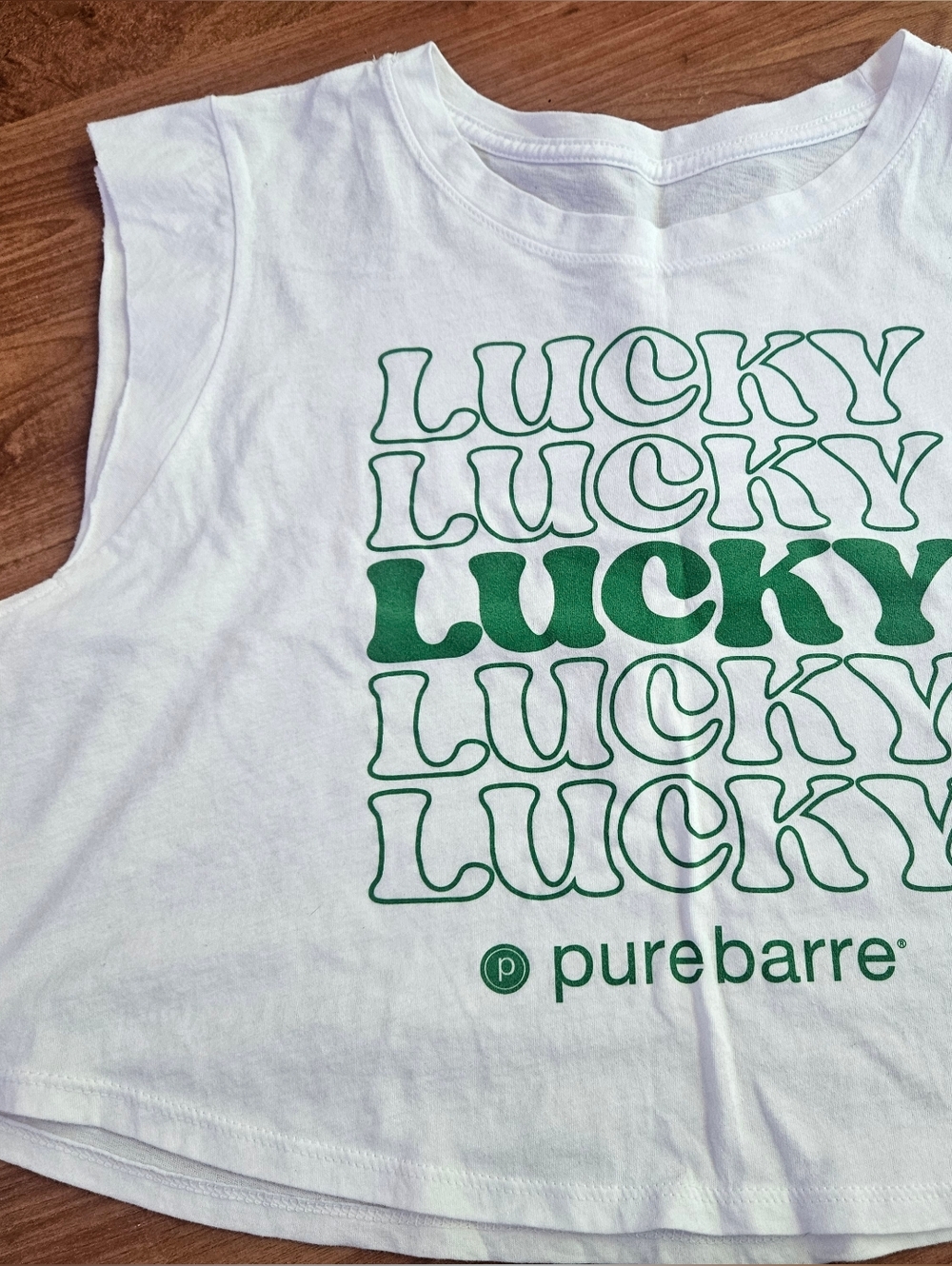 Pure Barre 'Lucky' White Cropped Tank with Green Graphic